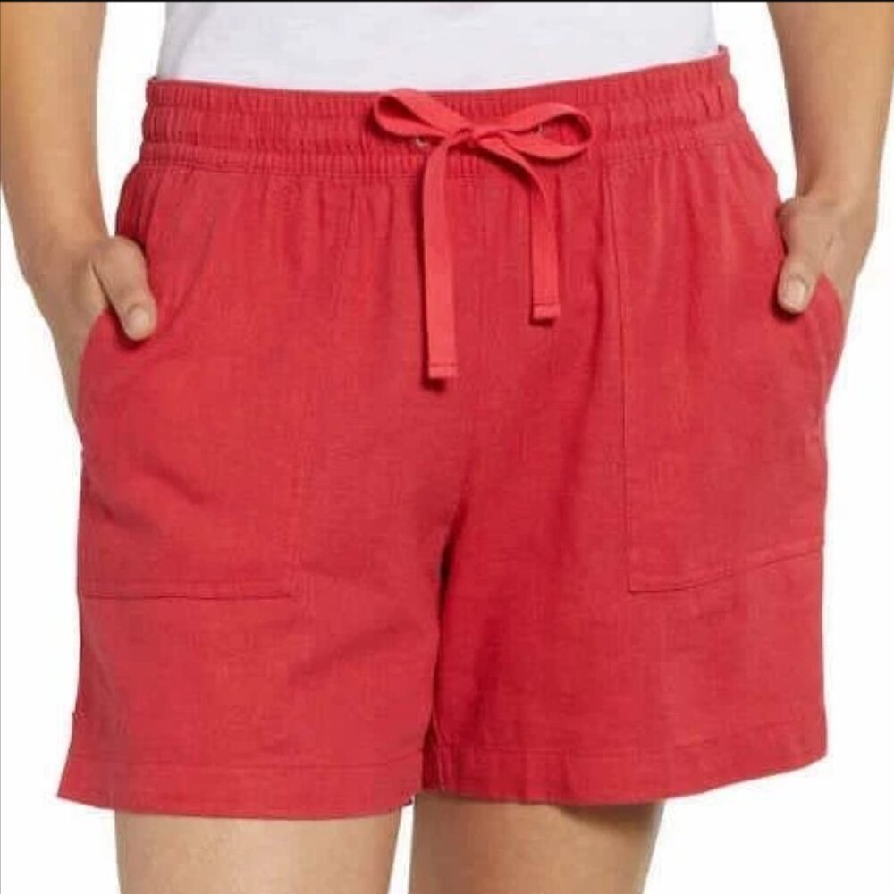 Nautica Women’s Red Linen Blend Pull-On Shorts with pockets Size M NWT